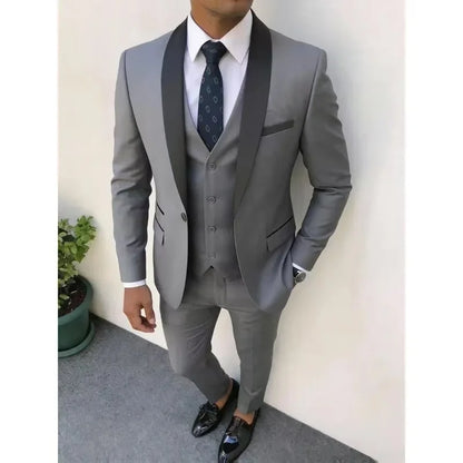 3pcs Men'S Slim Fit Groomsmen Suit | Purple Jacket, Vest, Pants with Non-Stretch Fabric and Color Block Pattern