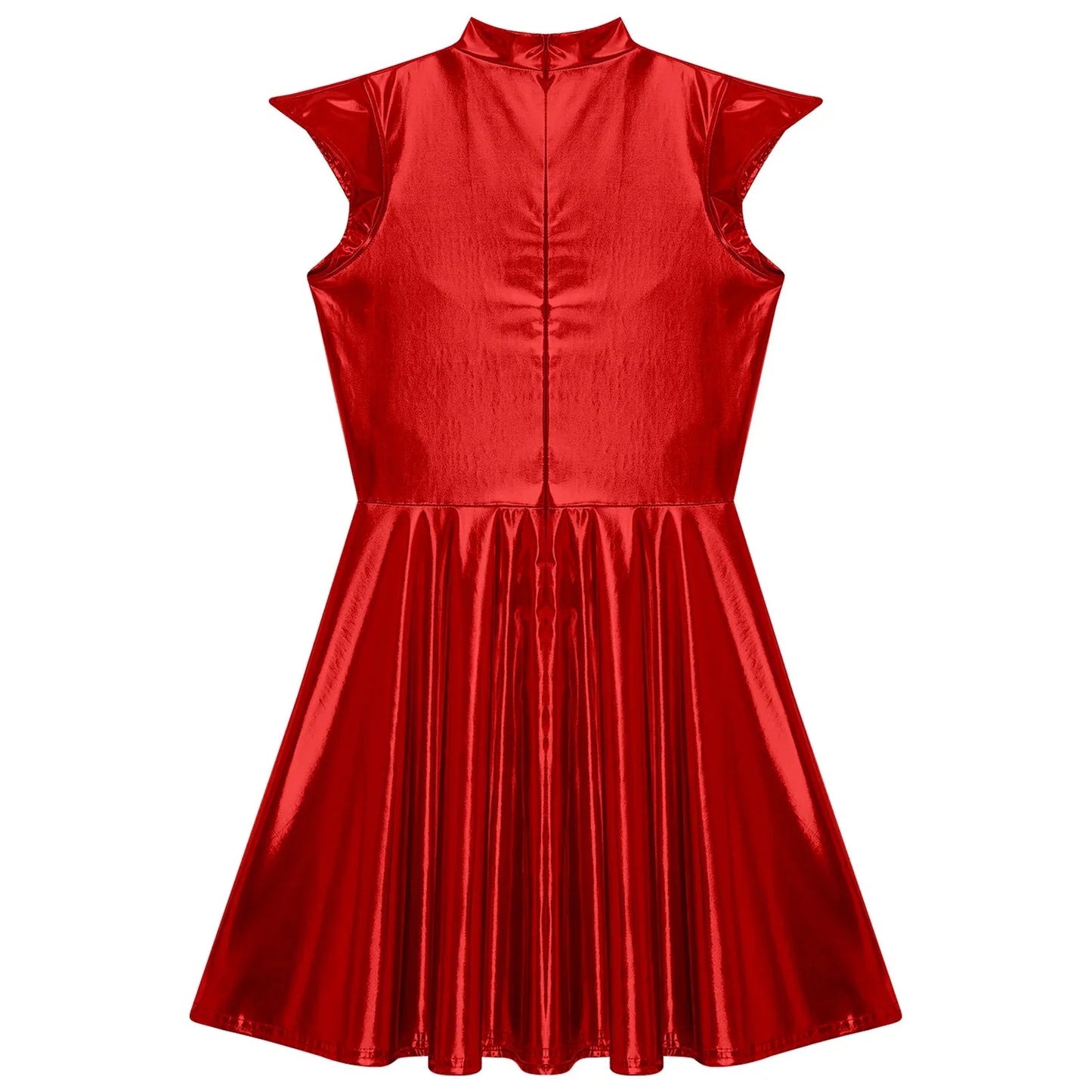 Womens Cocktail Dress Shiny Metallic Dress Alien Space Cap Sleeve High Waist A-line Dress for Halloween Party High Street Dress