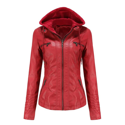 Women’s hooded jacket coat set, detachable design, faux leather, spring autumn, regular fit, L–XXL