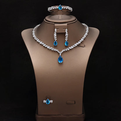 Luxury Cubic Zirconia Jewelry Sets for Women Wedding Bridal 4PCS Drop Necklace Earrings Set Party Gift