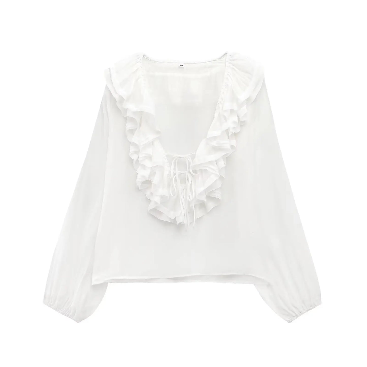Women Fashion Long Sleeve V Neck Tierred Ruffles Loose Blouse Female Solid Color Casual Shirts Blusas Chic Tops LS6317