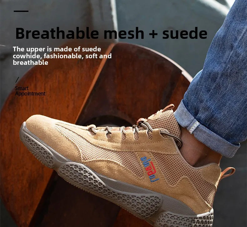 Men's Labor Protection Shoes Steel Toe Caps Lightweight Anti Slip Safety Work Shoes Anti Piercing Smashing Functions
