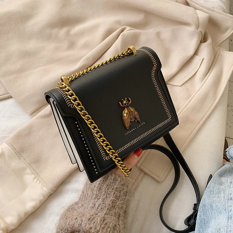 Luxury Brand Women Handbag 2024 New Retro Bee Female Shoulder Bag Simple High Quality Leather Designer Crossbody Bags