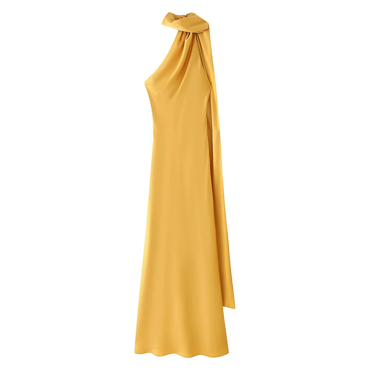 Elegant Women's Soft Silk Satin Long Dress Halter Backless Sleeveless Maxi Dresses Summer Lady Long Ribbon Party Gowns