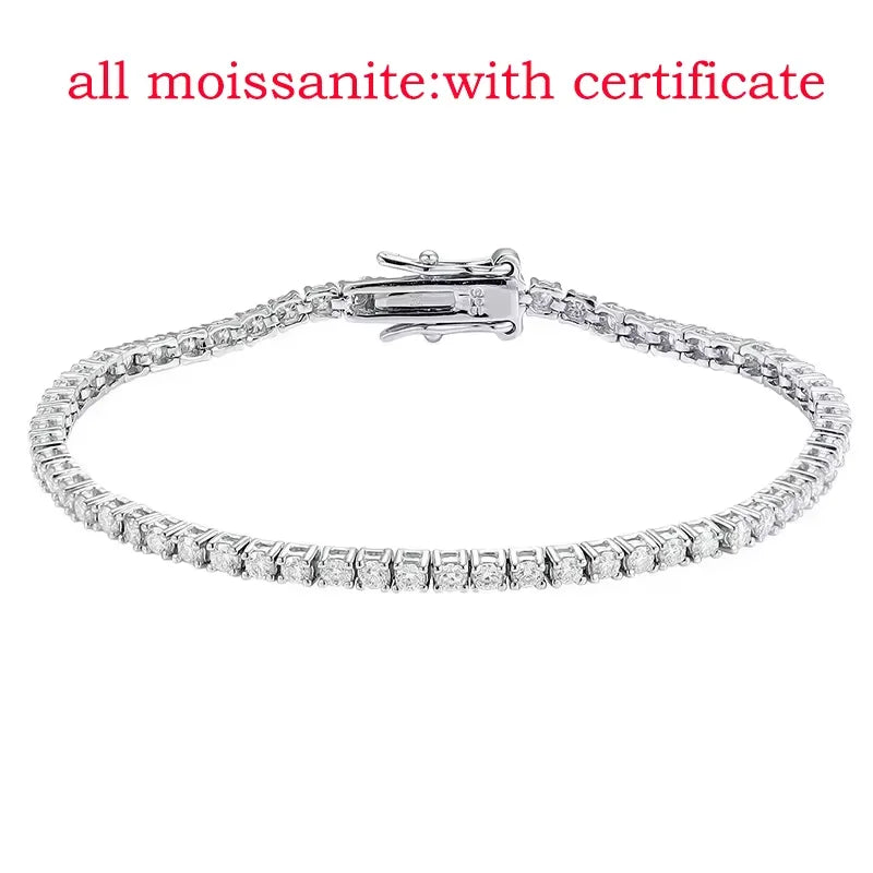 2MM D Color 100% Real Moissanite Tennis Bracelet for Women Lab Diamond Original Silver 925 Jewelry Hip Hop Party Chain