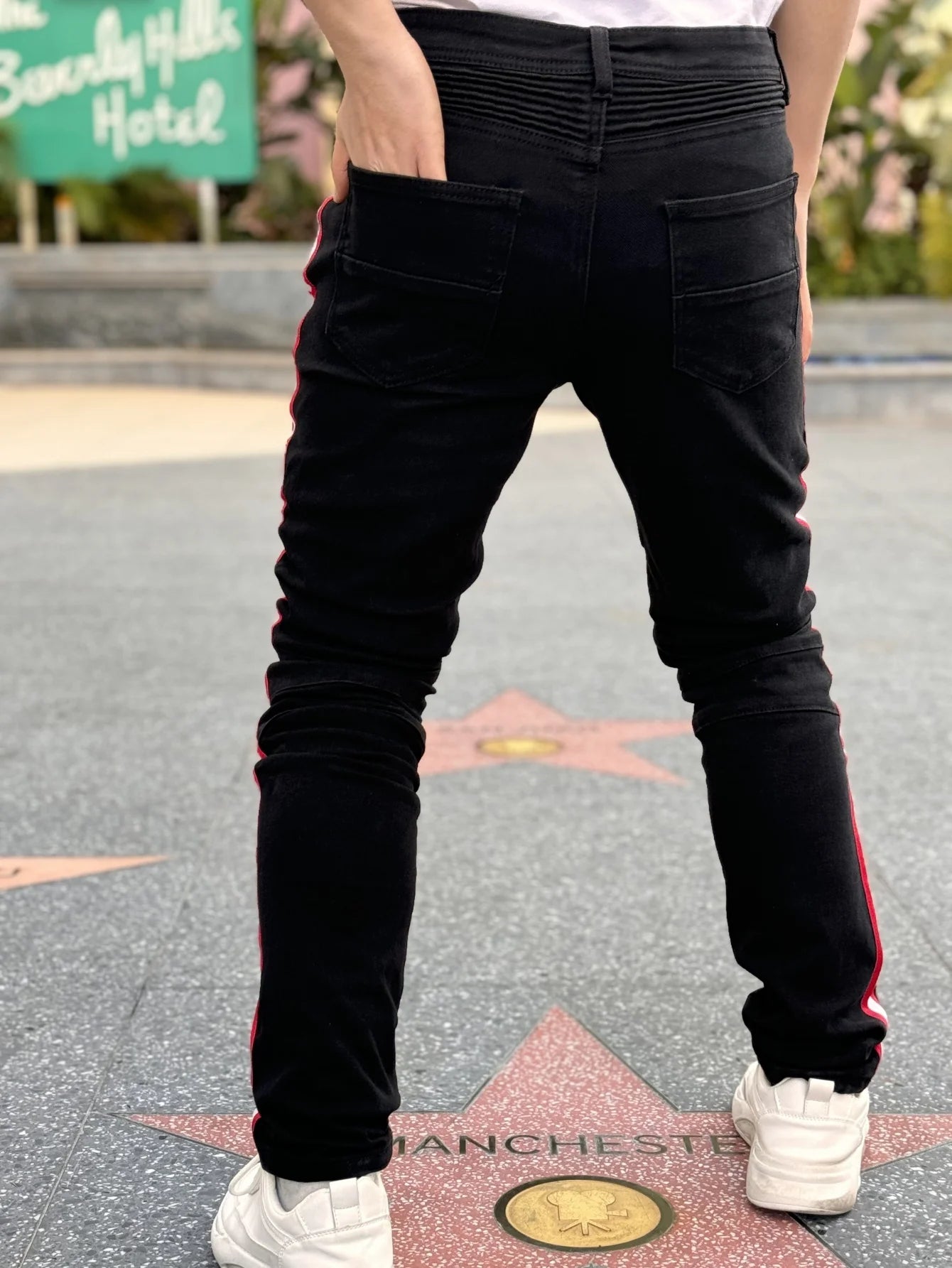 Y2K Men's Denim Hole-out Pants Patchwork Collection - Fashionable Trendy Street Hip-Hop Style Regular Fit Black Cotton Blend