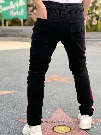 Y2K Men's Denim Hole-out Pants Patchwork Collection - Fashionable Trendy Street Hip-Hop Style Regular Fit Black Cotton Blend