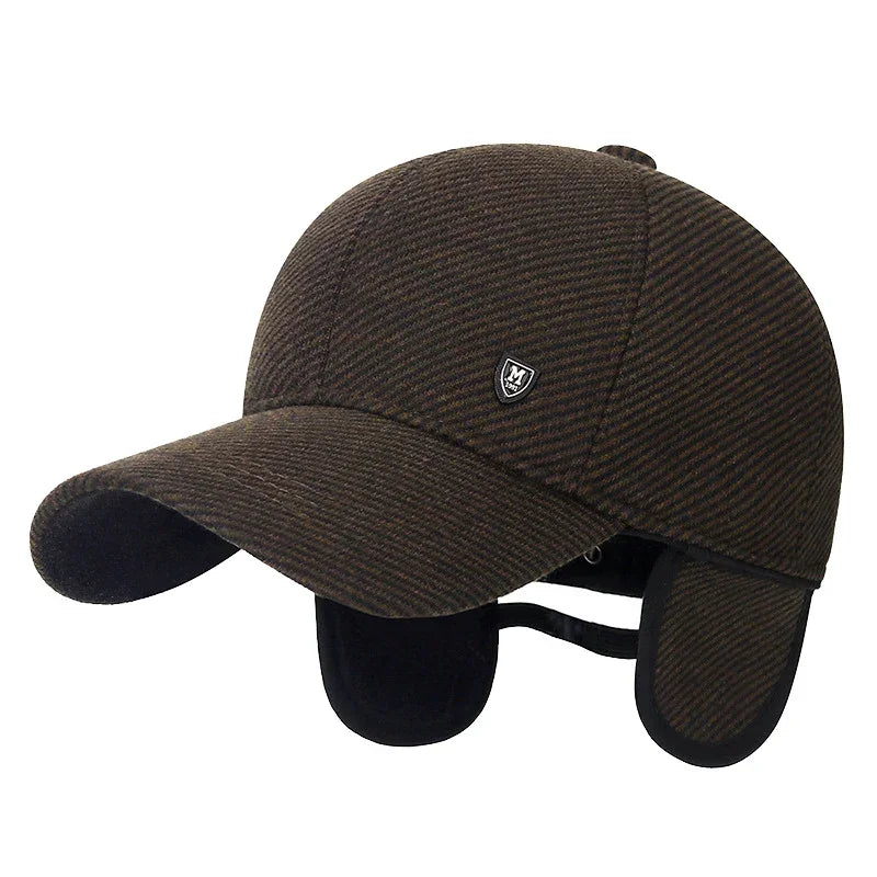 Mens Winter Baseball Cap with Ear Flaps, Baseball Winter Hats with Ear Flaps for Men Outdoor Walk Running  Adjustable Size