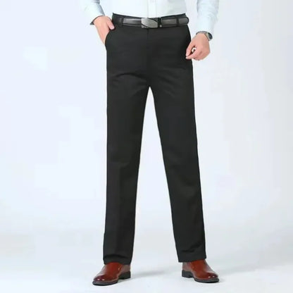 Summer Thin Autumn Thick 100% Cotton Straight Suit Pants Men's Loose Trousers Business Solid Green Casual Brand Clothes GOZBKF