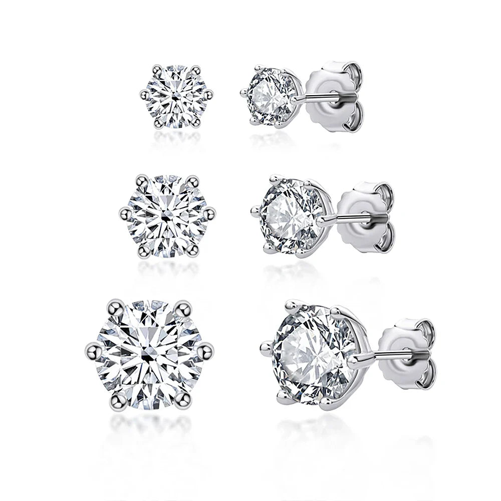 2 Carat Classic Moissanite Stud Earrings 925 Sterling Silver For Women 6-Claw D Color Sparkling Diamond Round Ear StudsCertified