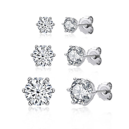 2 Carat Classic Moissanite Stud Earrings 925 Sterling Silver For Women 6-Claw D Color Sparkling Diamond Round Ear StudsCertified