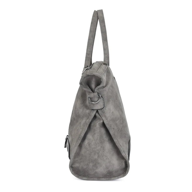 Vintage Designer Luxury Women Tote Bag Casual Lage Capacity Handbags Fashion Rivet Tassel PU Leather Female Shoulder Bag