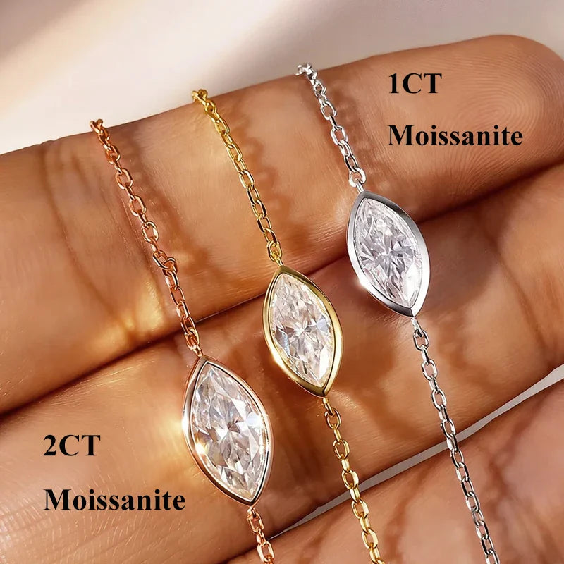 Dainty All Pear Round Cut Moissanite Finger Chain Bracelets Women 14-20cm Wrist Size Adjustable s925 Silver Hand Jewelry