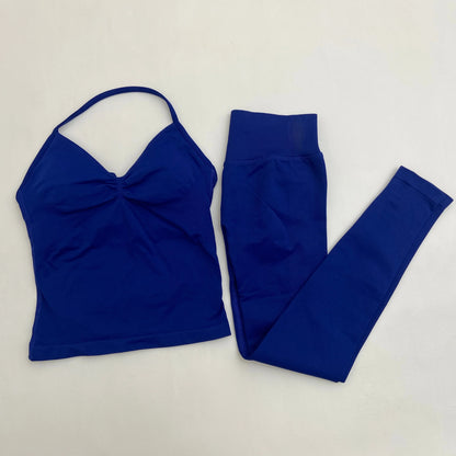 Yoga Longline Strappy Top Leggings Set Women's Backless Camisole Built-In bra Vest High-Waisted Hip Lift Gym Shorts Sports Set