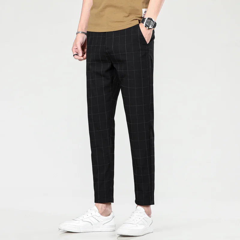 Business Ice Silk Pants Straight Elastic Waist Black Gray Trousers Breathable Simple Male Clothing Casual Suit Pants AII seasons