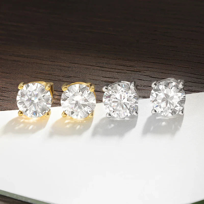 D VVS1 Round Moissanite Earring s925 Sterling Sliver Plated with 18k Gold Earrings for Women Wedding Fine Jewelry Gift