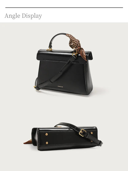 Genuine Leather Handbag with Scarf | Luxury Designer Trendy Shoulder Bag Solid Color Commuting Bag | bags for women gift