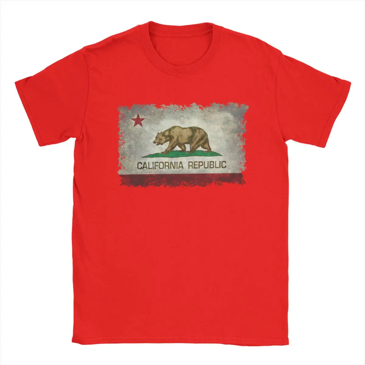 California Republic Bear Flag T-Shirts for Men Creative Cotton Tee Shirt Round Neck Short Sleeve T Shirts 4XL 5XL 6XL Clothing