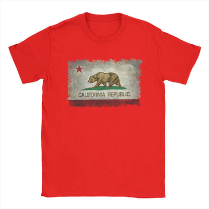 California Republic Bear Flag T-Shirts for Men Creative Cotton Tee Shirt Round Neck Short Sleeve T Shirts 4XL 5XL 6XL Clothing