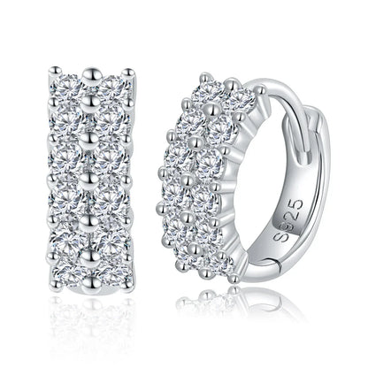 New In D Color 2-Row 0.76cttw Full Moissanite Hoop Earrings for Women Fine Jewelry S925 Silver Diamond Earring Ear Buckle