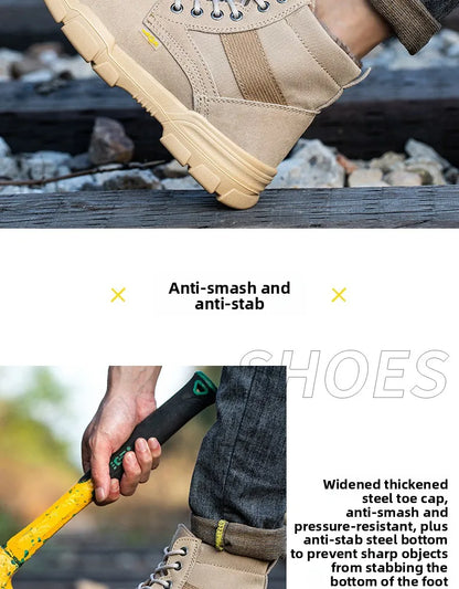 Men's Winter Wool Velvet Cotton Safety Work Shoes High Top Steel Toe Insulated Labor Protection Construction Shoes