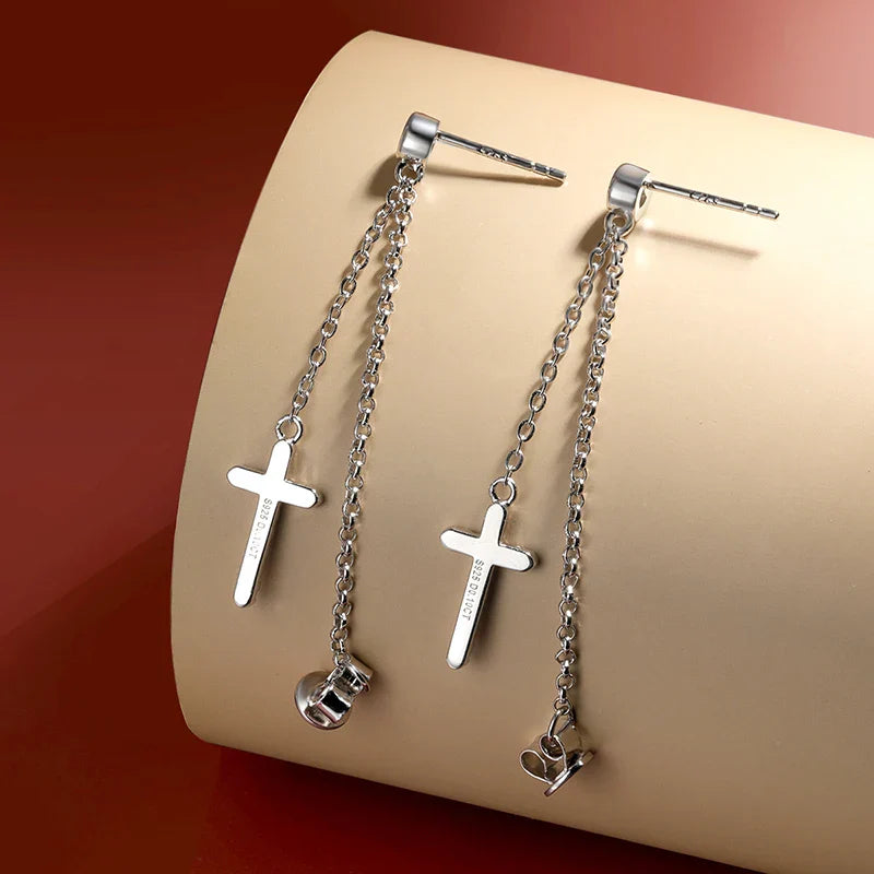 3mm Round Moissanite Diamond Cross-shaped Earrings for Women S925 Sterling Silver Earrings Wedding Party Fine Jewelry