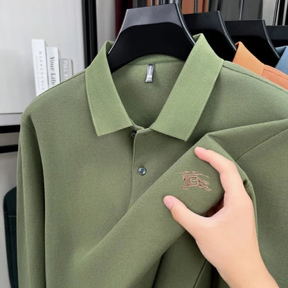 100% cotton long sleeve polo shirt spring and autumn fashion casual luxury brand exquisite embroidery lapel T-shirt new men wear