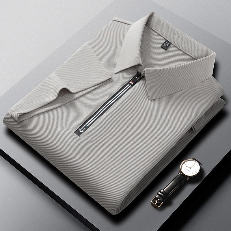 Original Quality Men's Polo Shirt High-End Solid Color Half Zipper Short Sleeve Summer Lapel T-Shirt Business Casual Menswear