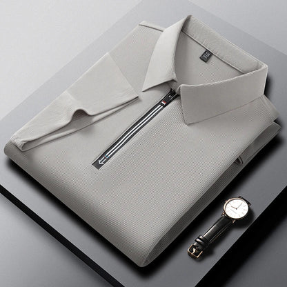 Original Quality Men's Polo Shirt High-End Solid Color Half Zipper Short Sleeve Summer Lapel T-Shirt Business Casual Menswear