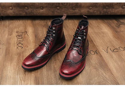 Men Lace-up High Top Brogue Carved Business Boots