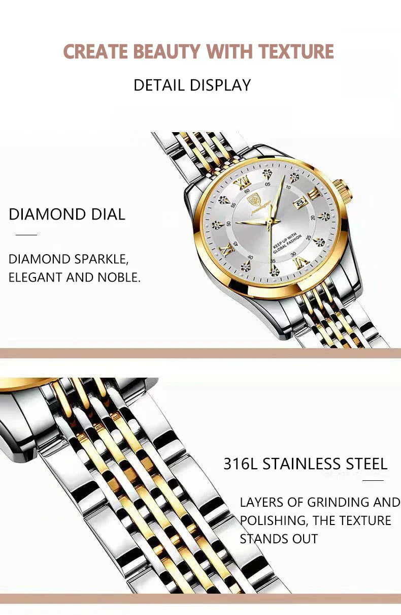 Luxury Woman Watch Waterproof Stainless Steel Luminous Date Ladies Watch Fashion Simple Casual Women’s Quartz Watches