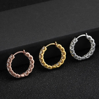 2.6cttw D Color 3mm All Moissanite Hoop Earrings For Women S925 Silver Bull Head Wedding Stud Earring Plated 18K Jewelry