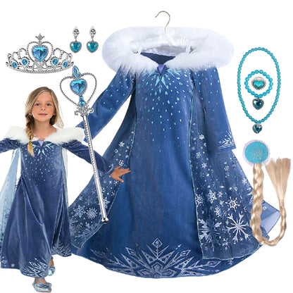 Girls Princess Dress Cosplay Elsa Children Snow Queen Costume Kids Halloween Carnival Birthday Holiday Party Dress