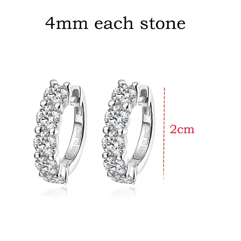 18k 3cttw Moissanite Hoop Earring for Women 4mm Stones D Color Sparkling Created Diamond Earring 100% 925 Sterling Silver