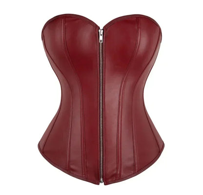Women Faux Leather Corset Tops Gothic Overbust Lace Up Zipper Strapless Bustier Shaperwear Sexy Clubwear
