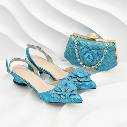 Nigerian Women Shoes and Bag Set Decorated with Rhinestone in Italy African Party Italian Shoe and Bag Luxury Pumps for Wedding