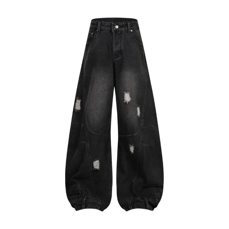 Autumn New Men's 98% Cotton Jeans American Y2k Streetwear Hole Patchwork Design Denim Pants Youth Straight Baggy Stretch Jeans
