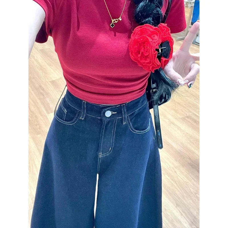 Vintage High-Waisted Wide-Leg Jeans Skirt Style For Women