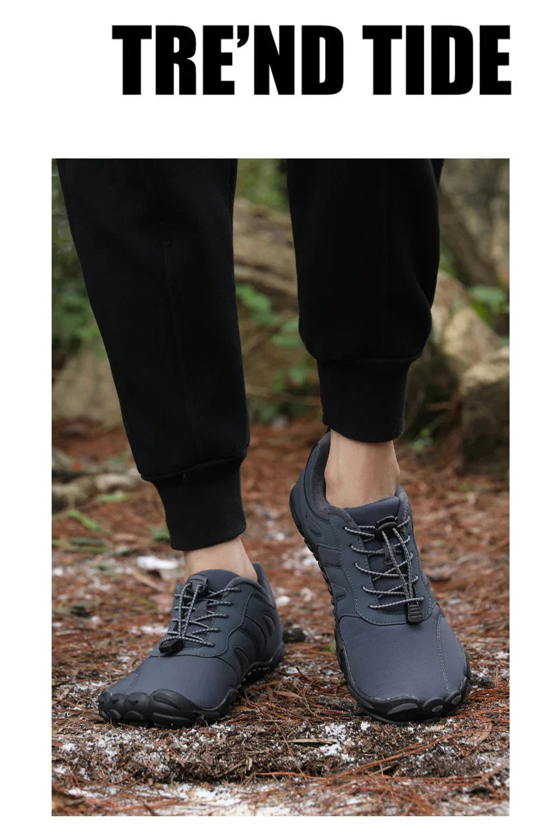 Men's Winter Warm Barefoot Shoes Waterproof Wide Toe Non-Slip Rubber Sole Plush Lined Hiking Shoes Outdoor Sneakers Running Shoe
