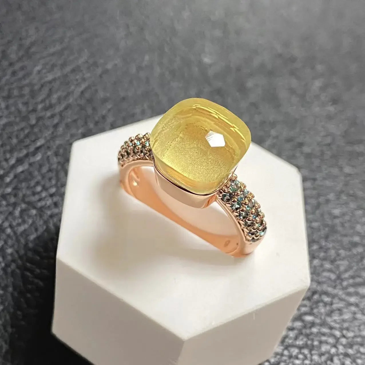10.6mm Topaz Ring For Women Inlay Light Blue Zircon Candy Water Drop Crystal Ring Rose Gold Plated Jewelry Gift