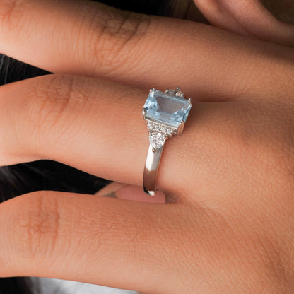 Sky Blue Topaz Emerald Cutring rings for women gift 925 sterling silver jewelry Free delivery elegant valentines fashion