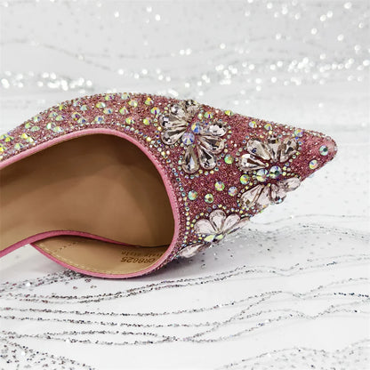 Conjunto de Sapatos de Festa Roxo de Salto Alto e Bolsa de Strass Feminino - Estilo de Casamento Design Italiano