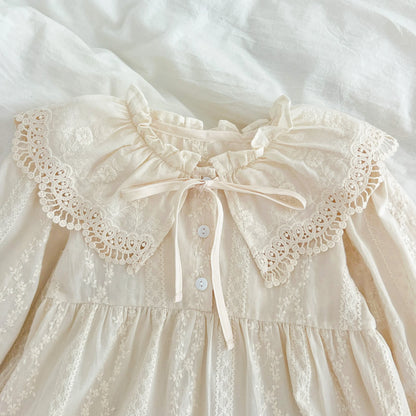 New Baby Girls Dress Girls Sweet Girl Dress Ruffle Trim Party Princess Dress Lace Collar Going Out Casual Dresses Little Clothes