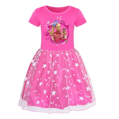 2025 Girls Princess Dress Kids Cute JOJO Siwa T Shirt Pleated Dresses Children Summer Vestidos Cartoon Birthday Party Clothes