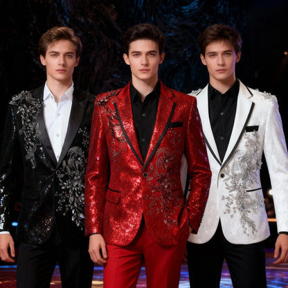 Stylish Stage Performance Men's Singer Nightclub Barbecue Suit Floral Embroidery Three-dimensional Double-sided Jacket