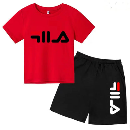 Kids Gift Sports Short-Sleeved Round Neck Black Letters Fashion White T-shirt+Shorts Summer Boy Girl Casual Outdoor Jogging Suit