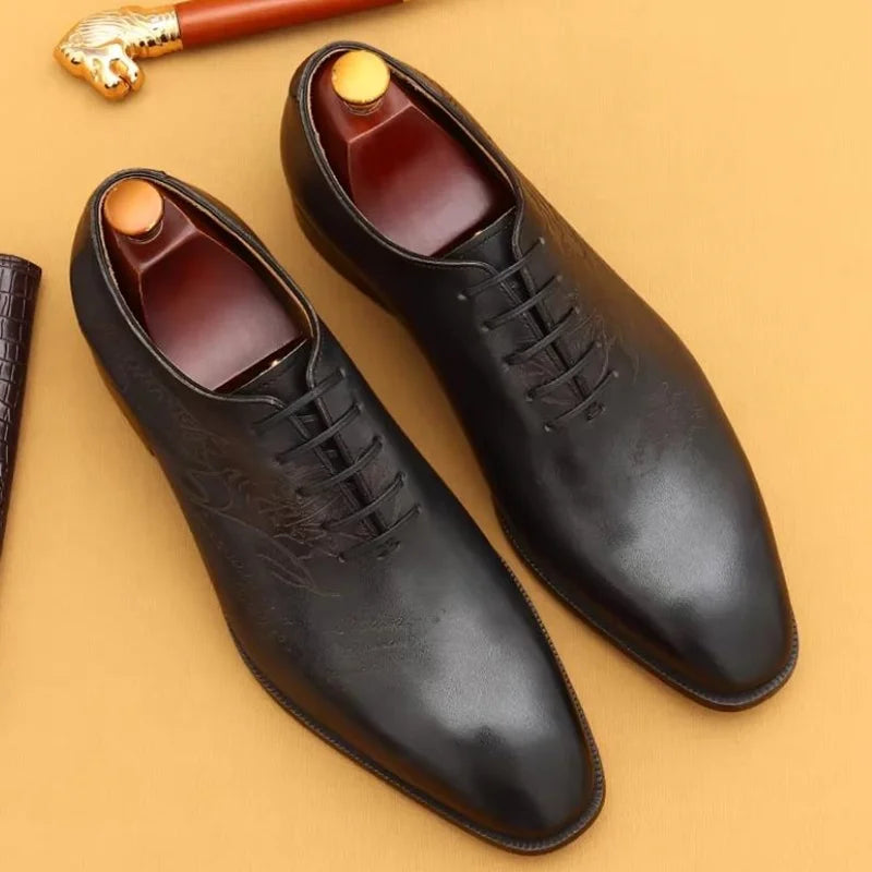 First-layer Cowhide One-piece Leather Oxford Shoes With Laser Engraving Men's Business Formal Shoes Oxfords Social Shoes Man