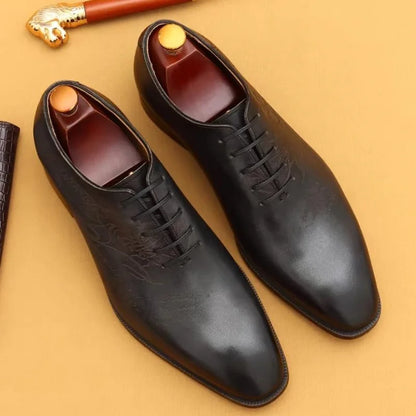 First-layer Cowhide One-piece Leather Oxford Shoes With Laser Engraving Men's Business Formal Shoes Oxfords Social Shoes Man