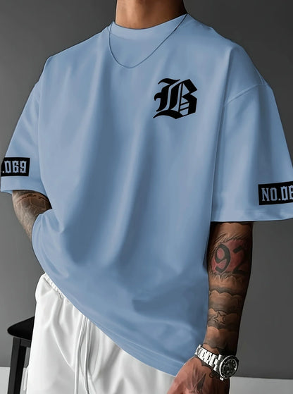 LB Letter Print Casual Graphic T-Shirt Short Sleeve Sports men's T-shirt Unisex Casual Daily Wear Summer Men's Racing T-shirt