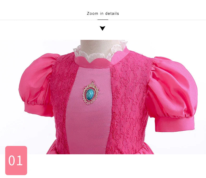 Princess Peach Baby Girls Cosplay Dress Kids Vestidos Birthday Party Dresses Carnival Halloween Costume Ball Gown Clothing